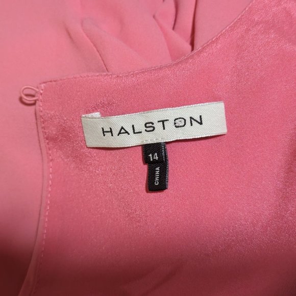 Halston sleeveless pink shirred front Georgette dress size 14 - Picture 8 of 11